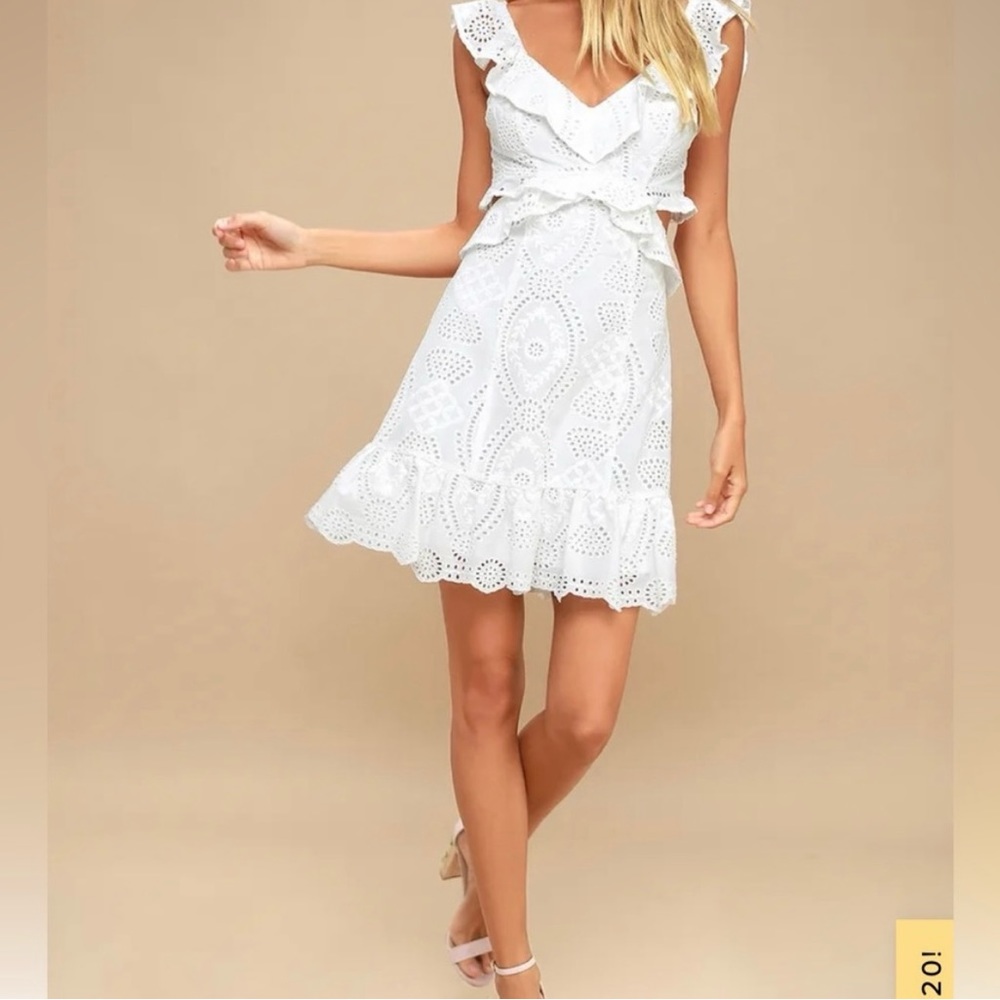 ASTR The Label Elora Ivory Eyelet Cutout Skater Dress - XS